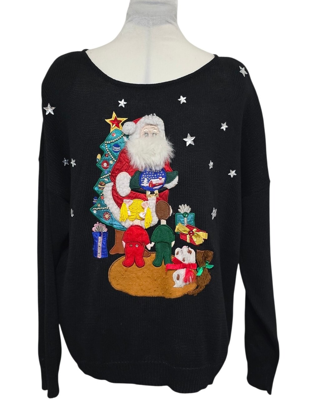 VTG Work in Progress Gladys Bagley Black Ugly Christmas Sweater 20W Santa Holida